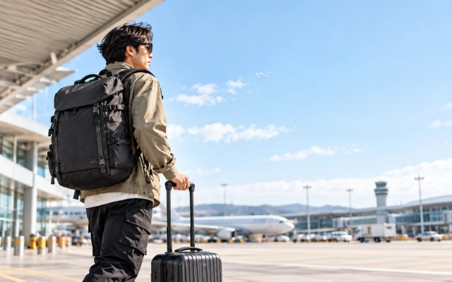 Airport Departure Under Blue Skies